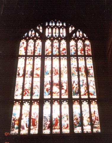 Stained glass window in Salisbury Cathedral, Wiltshire