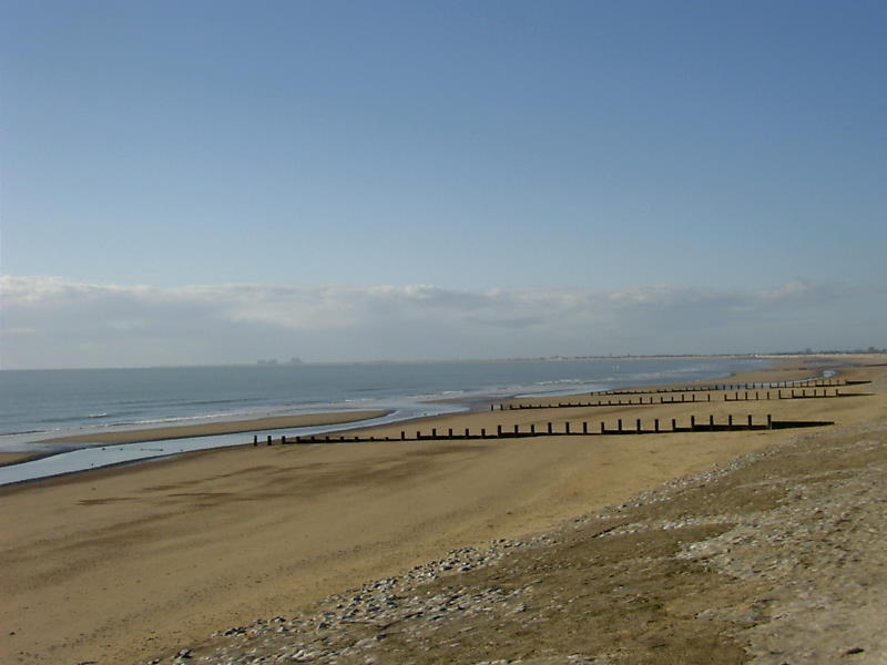 The Golden Sandy Beach of Dymchurch and St Marys Bay in Kent.