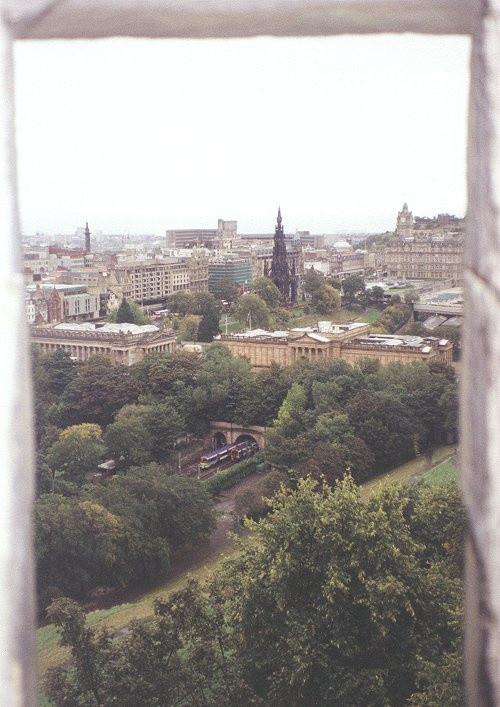 View of Edinburgh from a window in the castle.