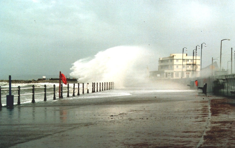 Waves crashing over the promenade at Morecambe,Lancashire