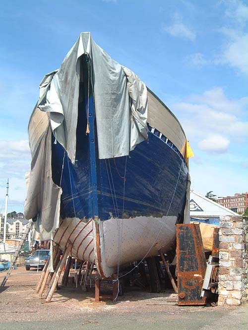 A boat being worked on at Exeter