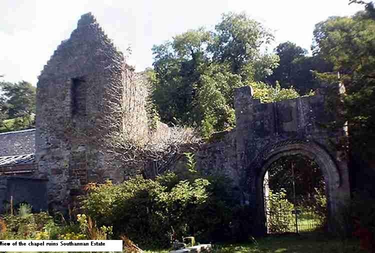 Ruins of chapel built in 15th century in memory of St Innan on the Southannan Estate