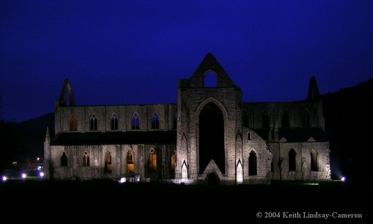 Floodlit Tintern Abbey .