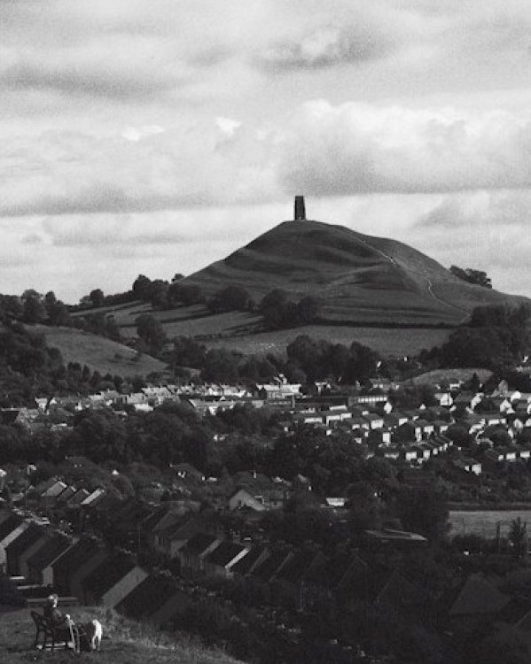 Glastonbury Tor from across the town atop Wiryall Hill