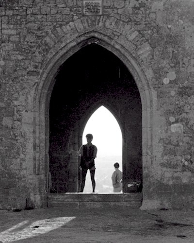 The arches of St. Michael's Tower; Glastonbury Tor