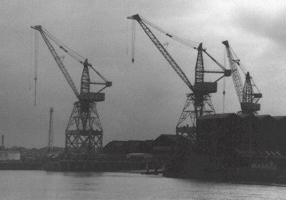 Cranes on Merseyside; from the Mersey Ferry: Liverpool