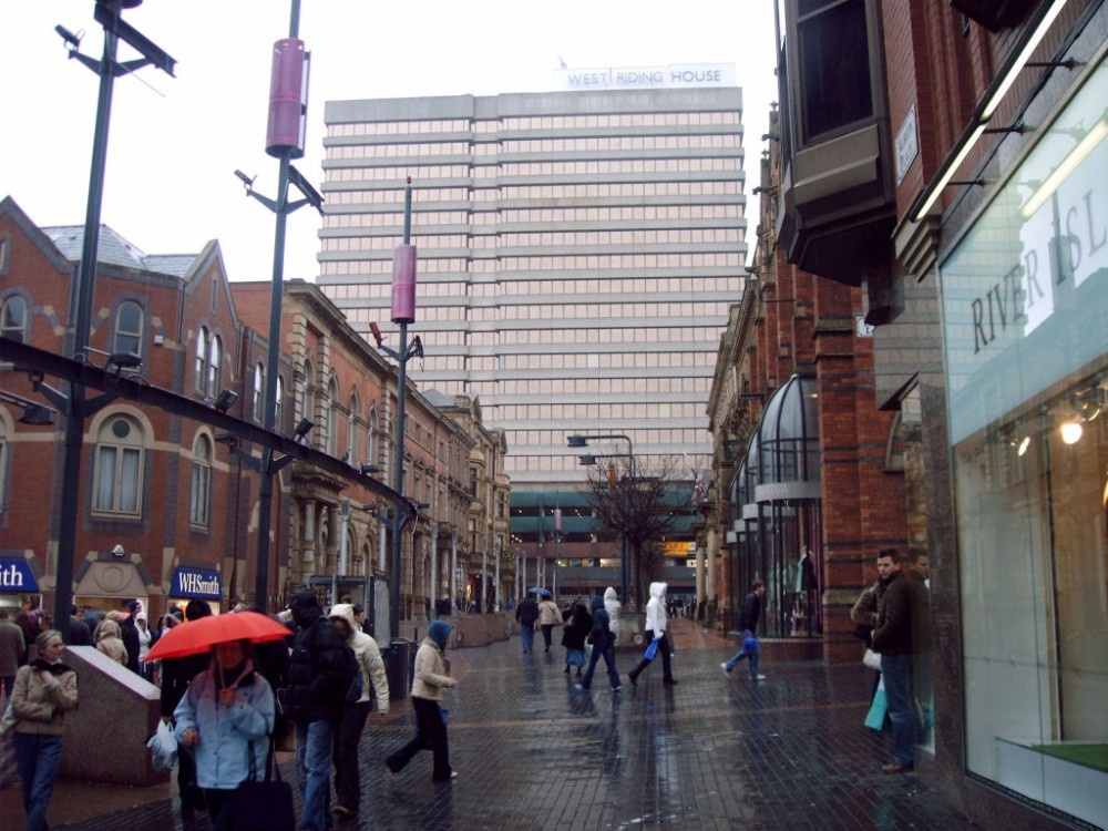A view of West Riding House Leeds on a rainy Saturday afternoon.
