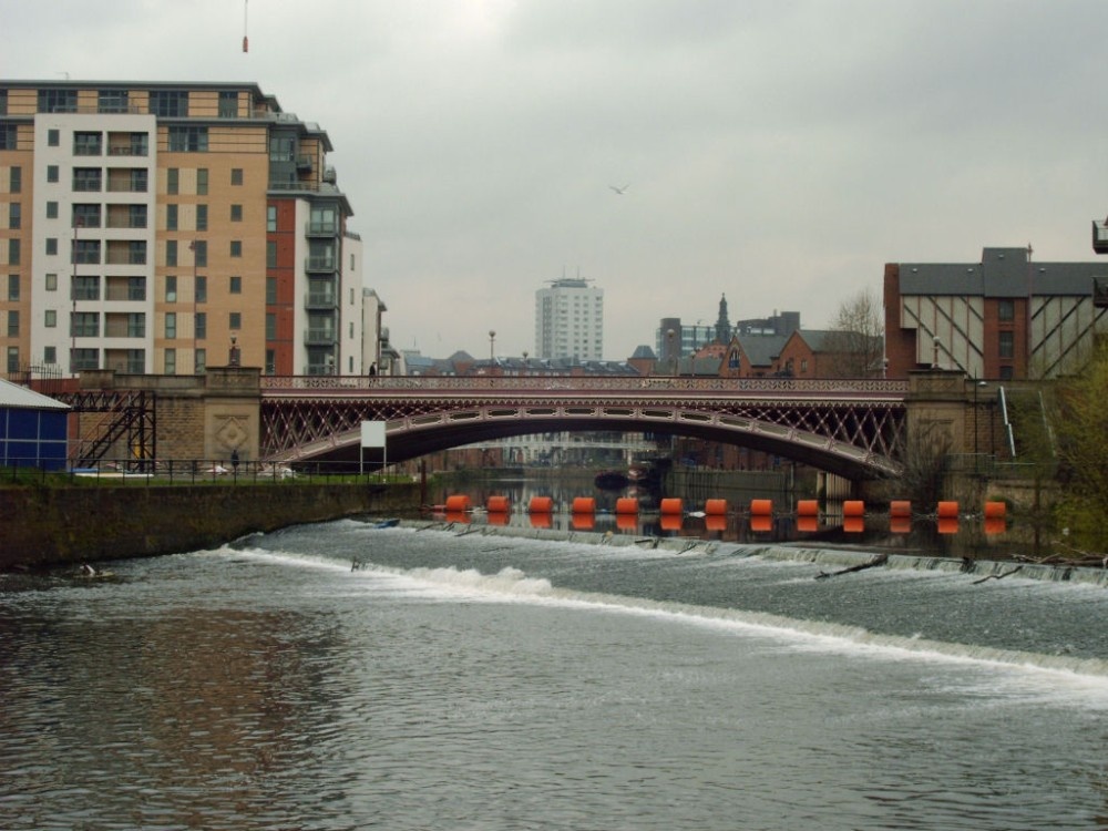 Leeds Bridge crossing the River Aire, City Centre Leeds.
