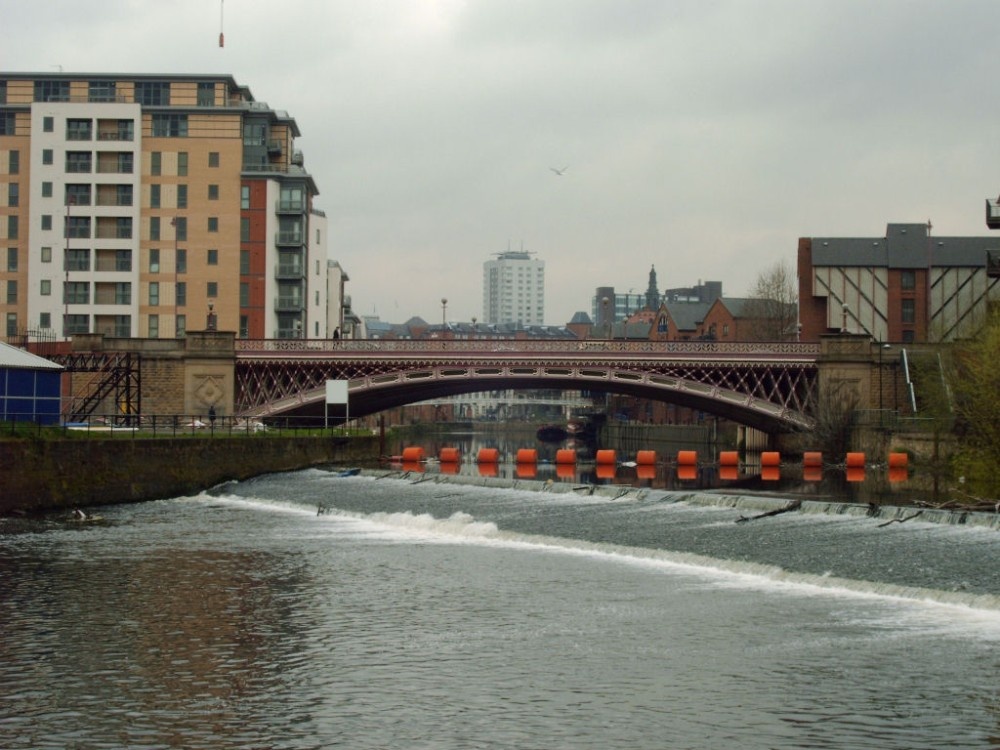 Leeds Bridge crossing the River Aire, City Centre Leeds.