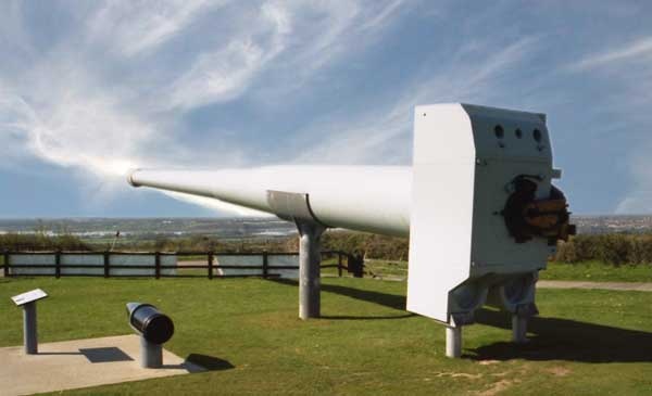 14 inch MK VII naval gun is a typical battleship weapon, and had range of about 22 miles