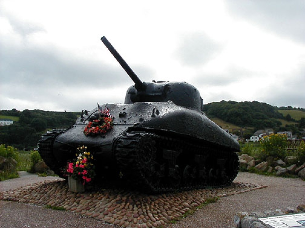 Photograph of World War II American tank memorial in Devon (where they sell the Scrumpys)