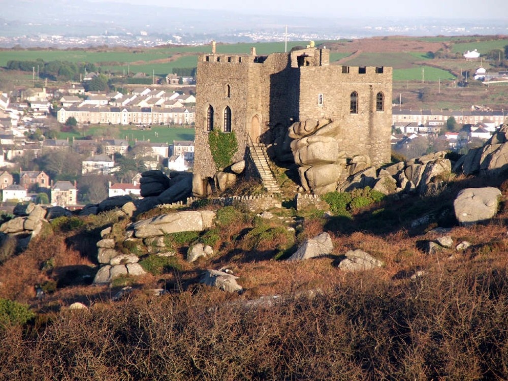 Carn Brea Castle, Cornwall, looking Easterly towards Redruth.