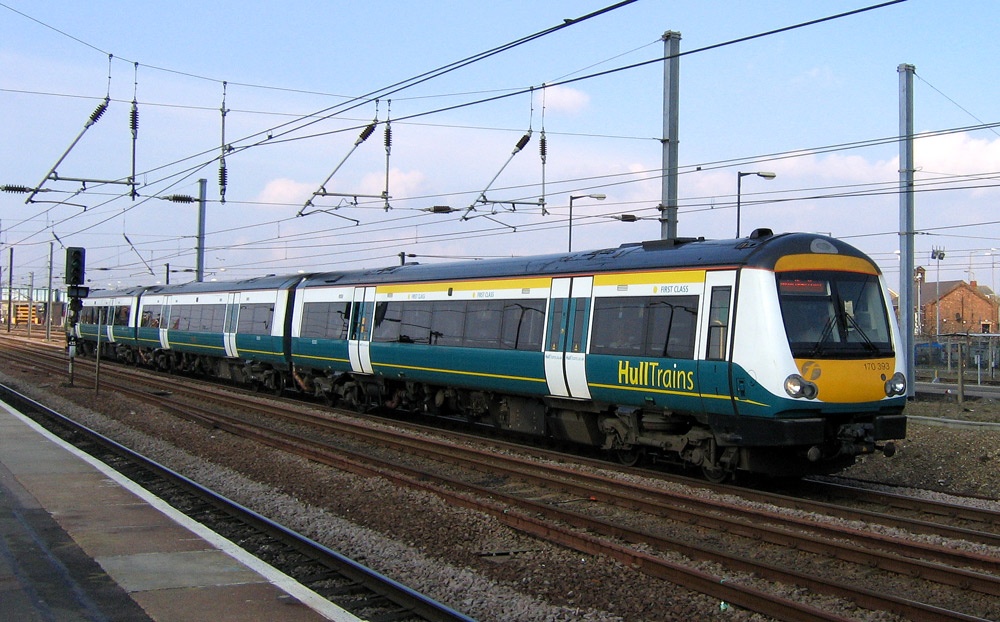 Hull Trains class 170 passing through Peterborough station