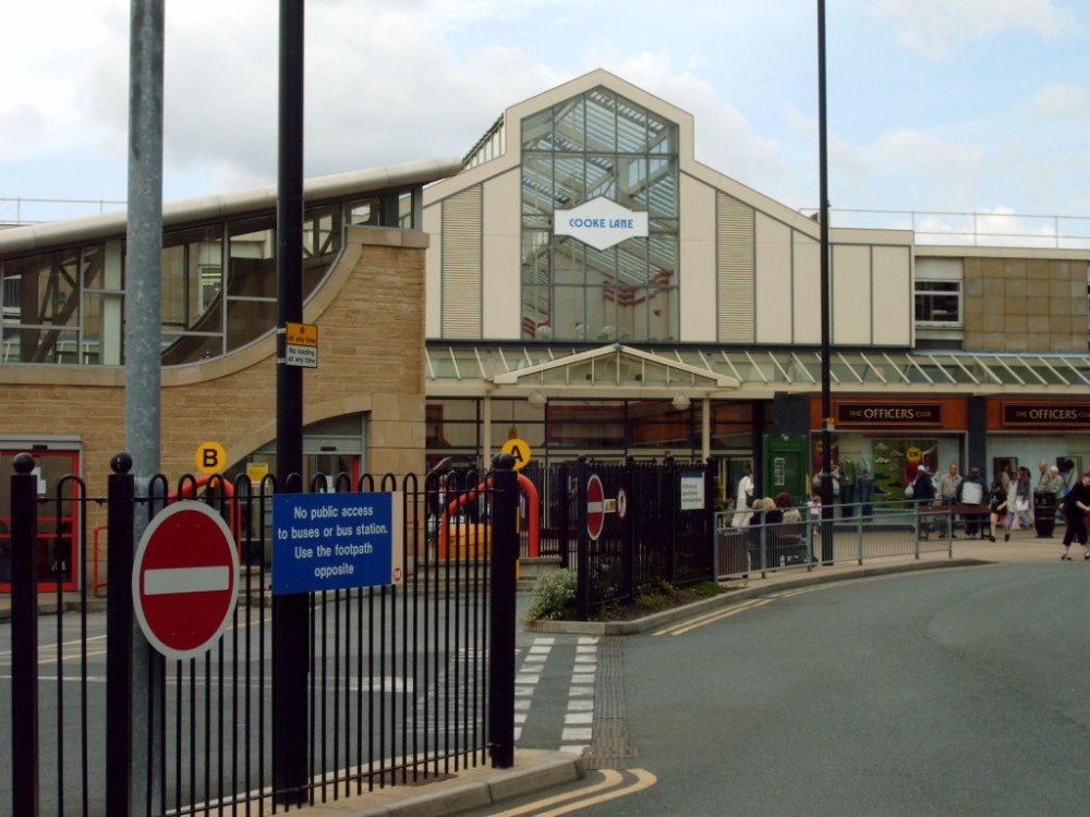 Bus Station and Cooke Lane entrance to shopping Centre, Keighley.