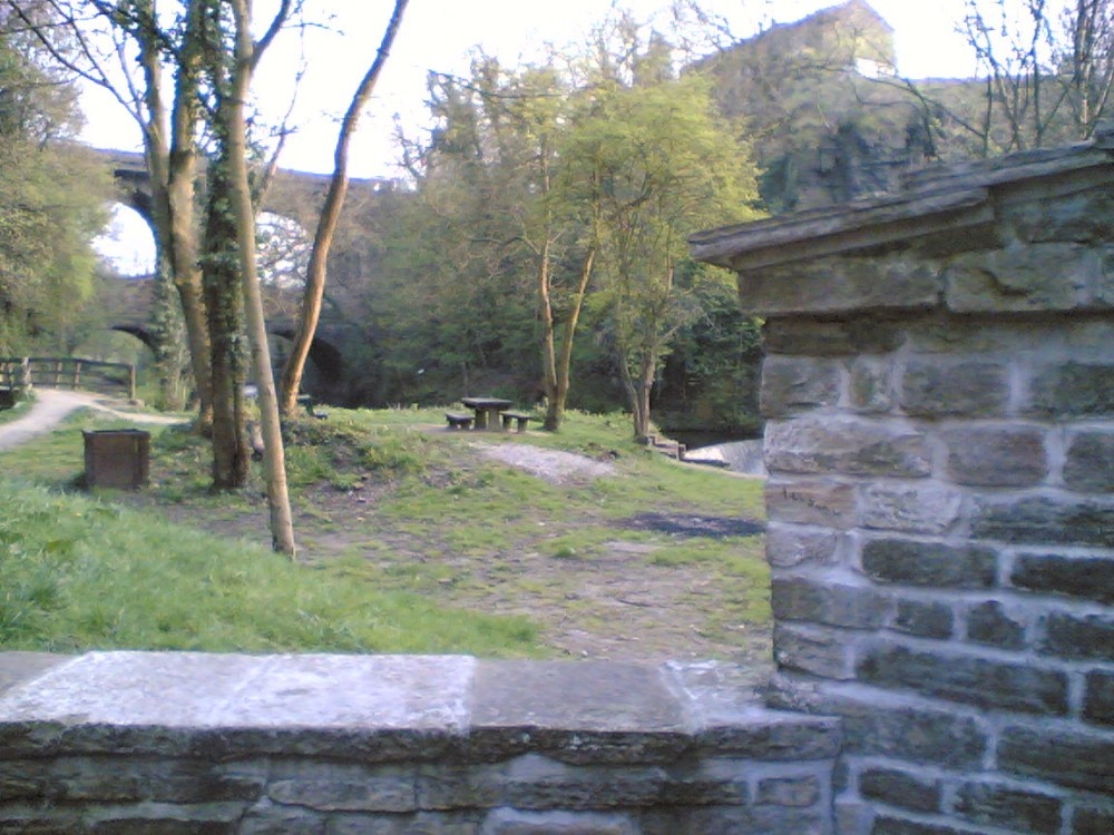New Mills. Down by the Sett valley trail where the train line crosses over the gorge.