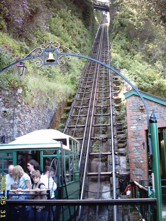Looking up the cliff railway at Lynmouth, Devon