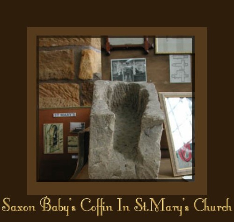 A thousand year old coffin of a baby in St. Mary's Church in Whitby in Yorkshire