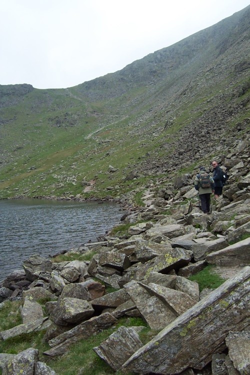 Traversing Goats Water on the way to the summit of the Old Man of Coniston