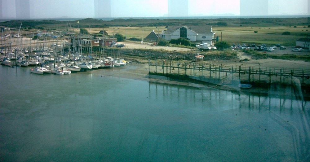 Littlehampton yacht club on the river Arun. Viewed from the top of the Look and sea centre tower.