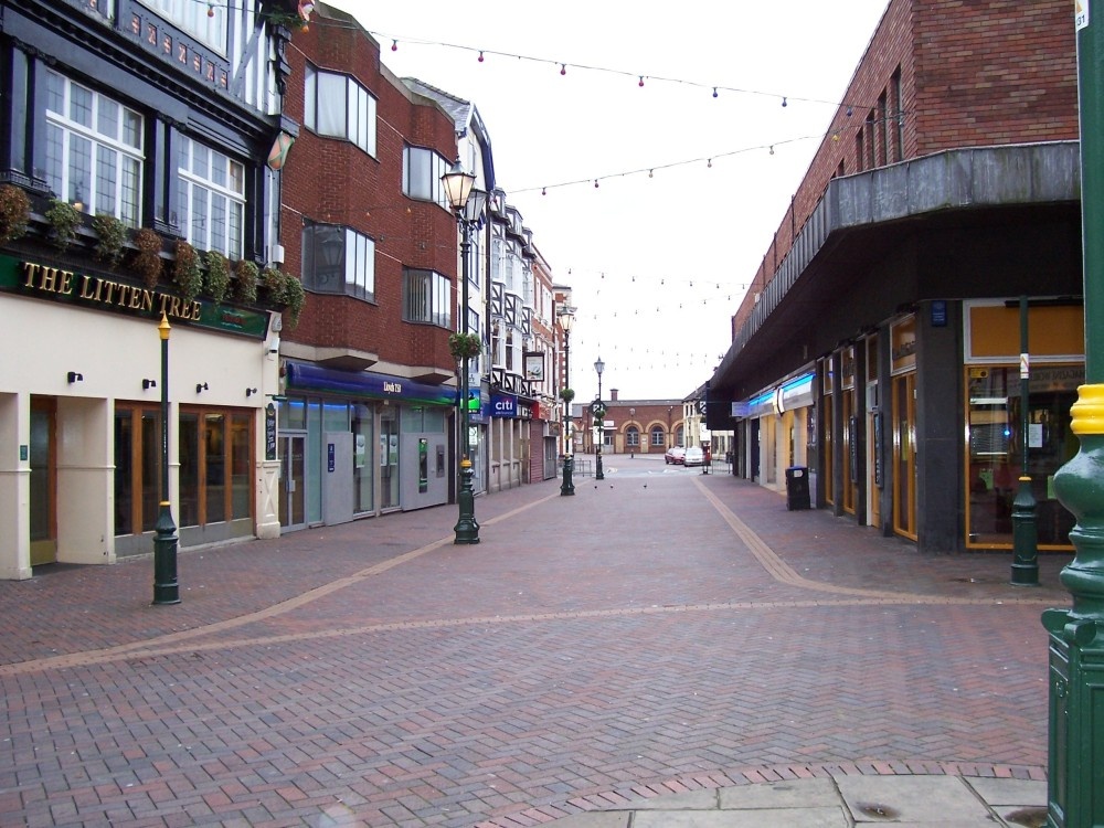 Looking towards The main railway Station, Town centre, Grimsby