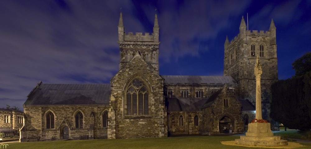 Wimborne Minster at night