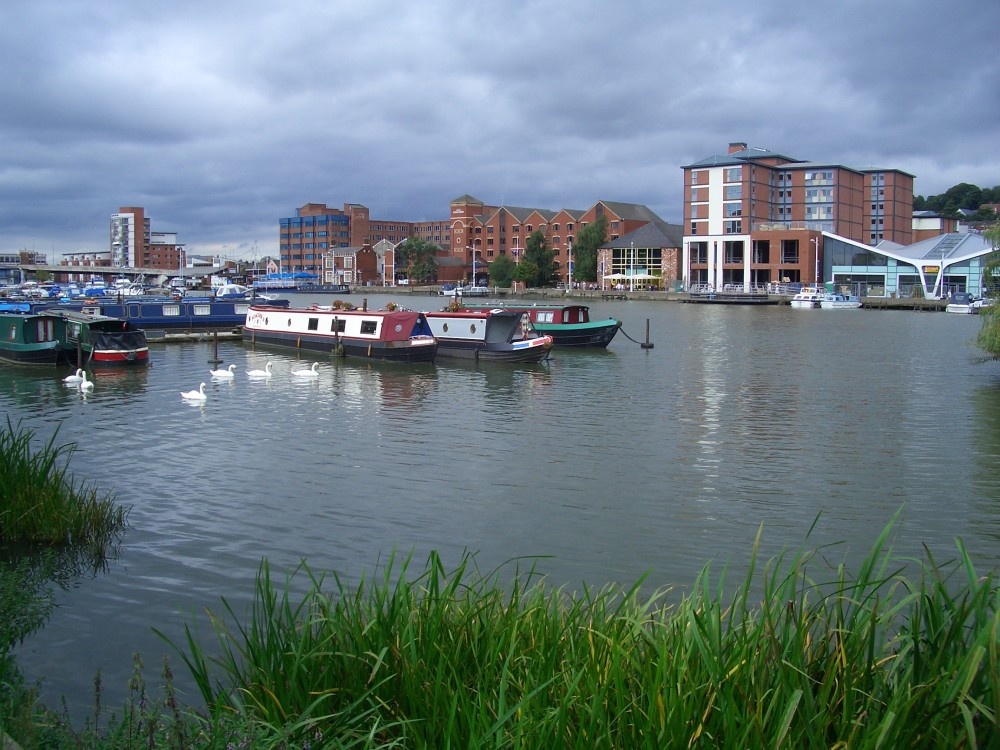 Barges and swans of Brayford Pool, Lincoln.