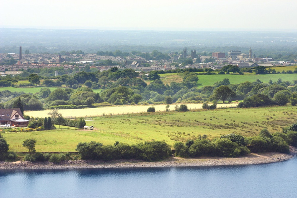 Chorley, Lancashire, from Hurst Hill with Anglezark resevoir in foreground