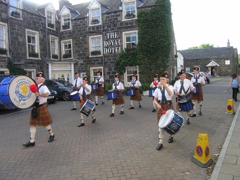 Photograph of Comrie Pipe Band during Canada Day in Comrie