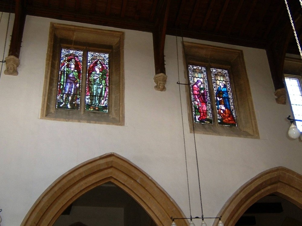 Pre-Raphaelite windows, clerestory, Parish Church of St Edward, Stow on the Wold photo by Scott Gilbreath