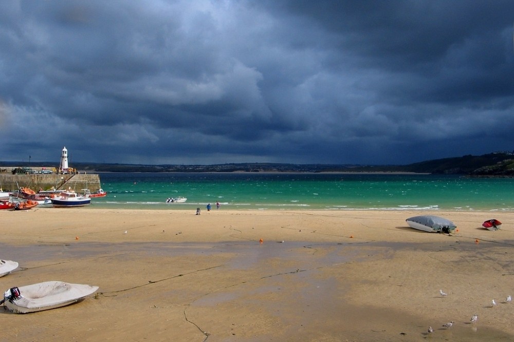 Stormy sky over St Ives harbour, Cornwall
