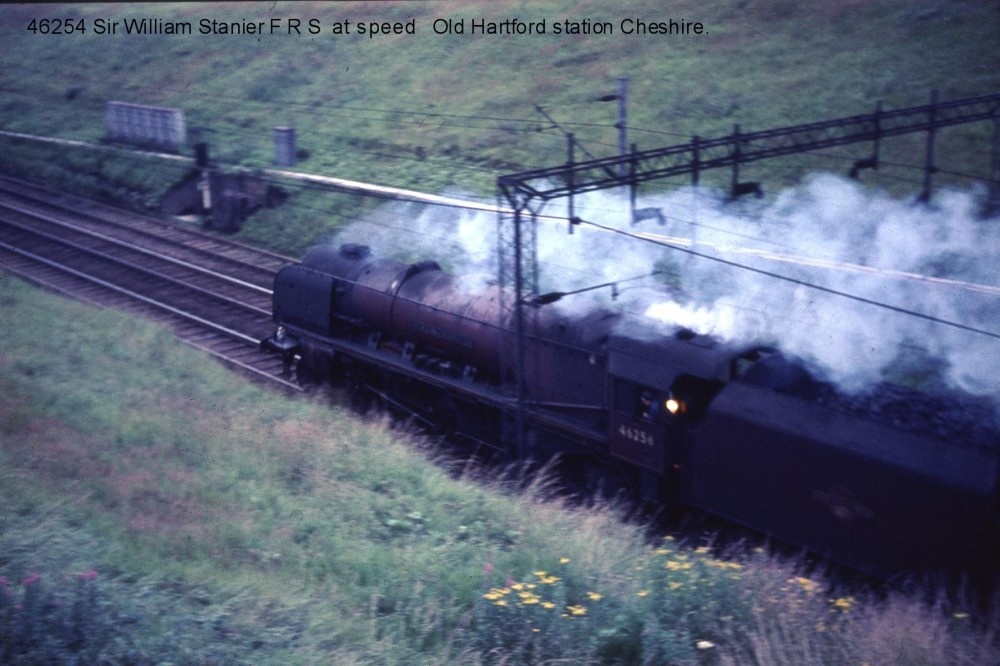 46254 Sir William Stanier F R S at speed. Old Hartford Station, Cheshire