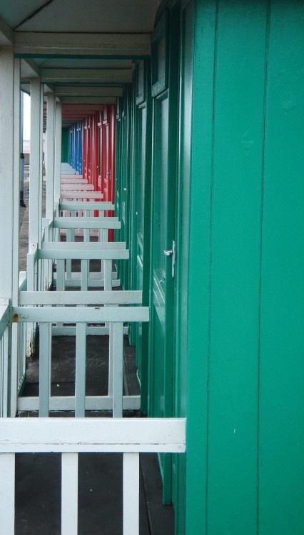 Beach chalets on the seafront at Sutton-on-Sea, Lincolnshire