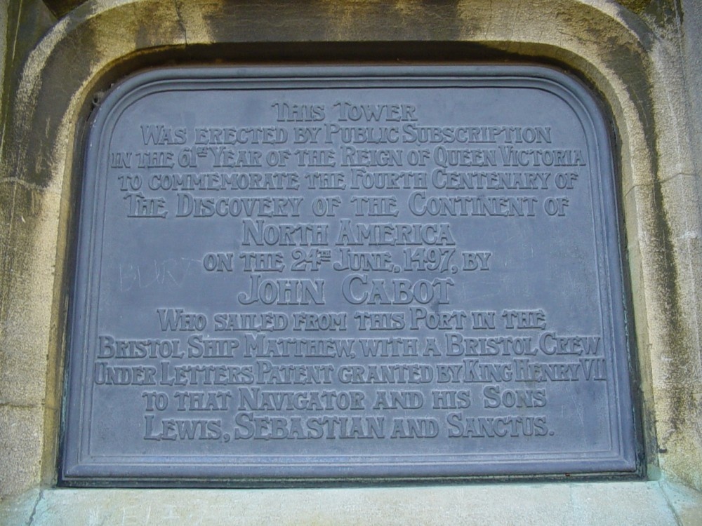 plaque at Cabot Tower, Bristol