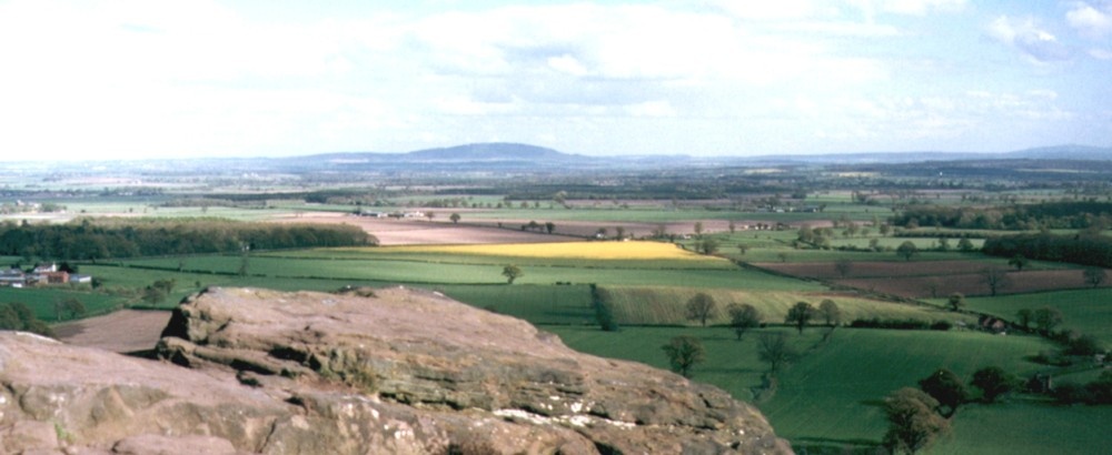 View from the top of Grinshill with the Wrekin on the horizon.