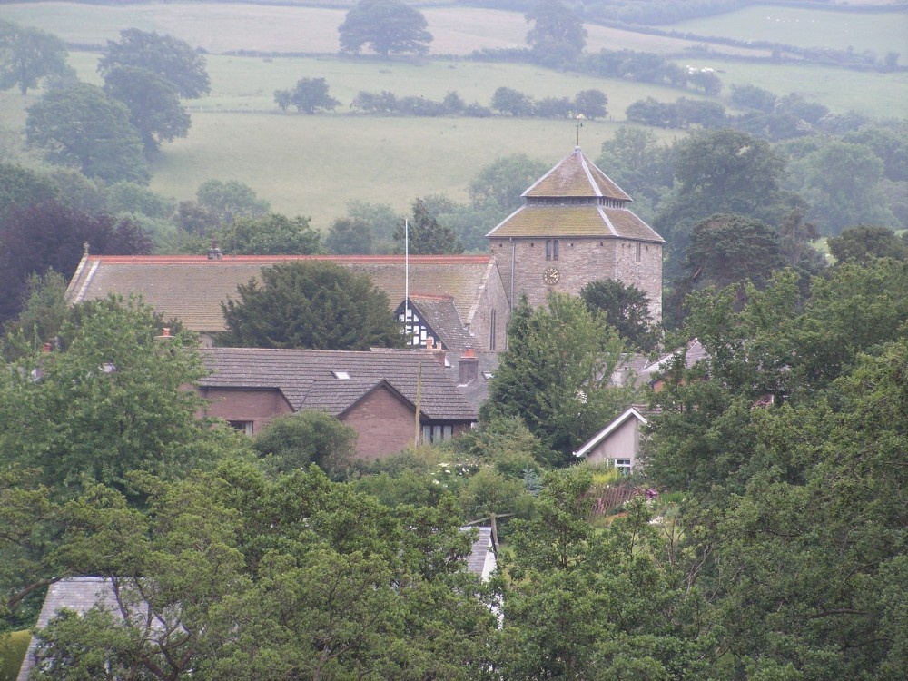 View of the church in Clun from Clun Castle in South Shropshire