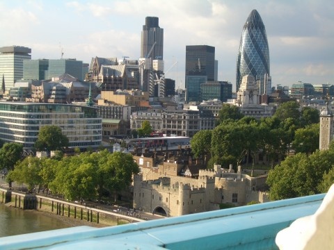 View of the City from the Tower Bridge walkway, London