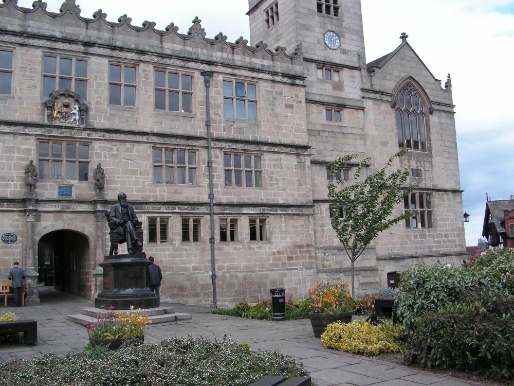 The library at Shrewsbury with the statue of Charles Darwin