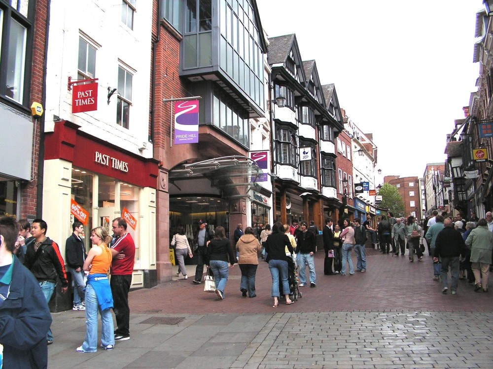 "Pride Hill, the main shopping area of Shrewsbury." by Geoff Handley at