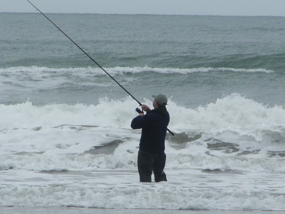 Sea fishing for bass on Tywyn beach, summer 2005.