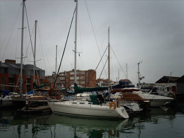 Yachts moored at Old Portsmouth docks.