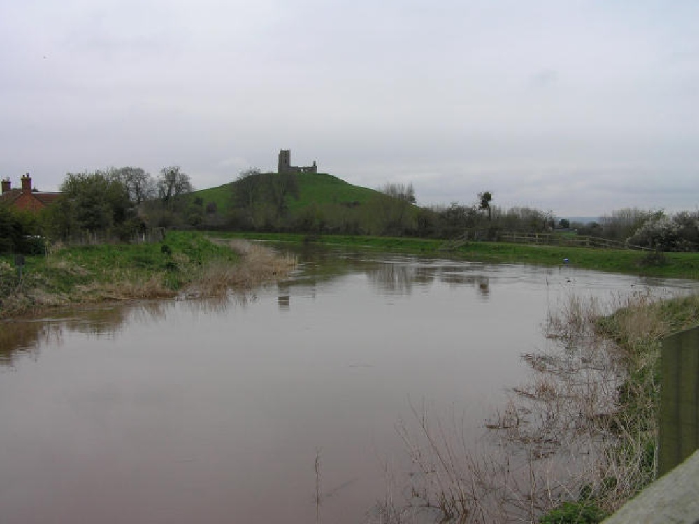 Burrow Bridge, Somerset. The Mump from across the river Parrett where it joins the river Tone.