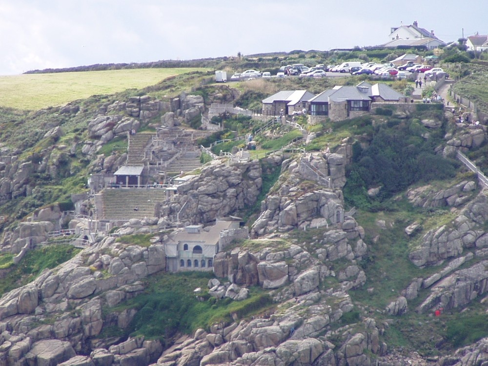 Minack Theatre, from Treen Cliffs / Logans Rock. Porthcurno, Cornwall