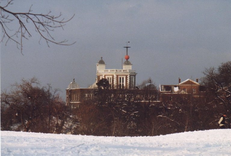 Royal Observatory Greenwich in the snow of 1990