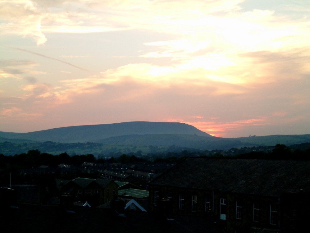 Pendle Hill at sunset taken from the top of Colne