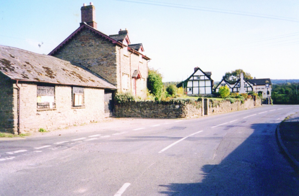 The Blacksmiths forge and in the distance The Moon Inn. Mordiford, Herefordshire.