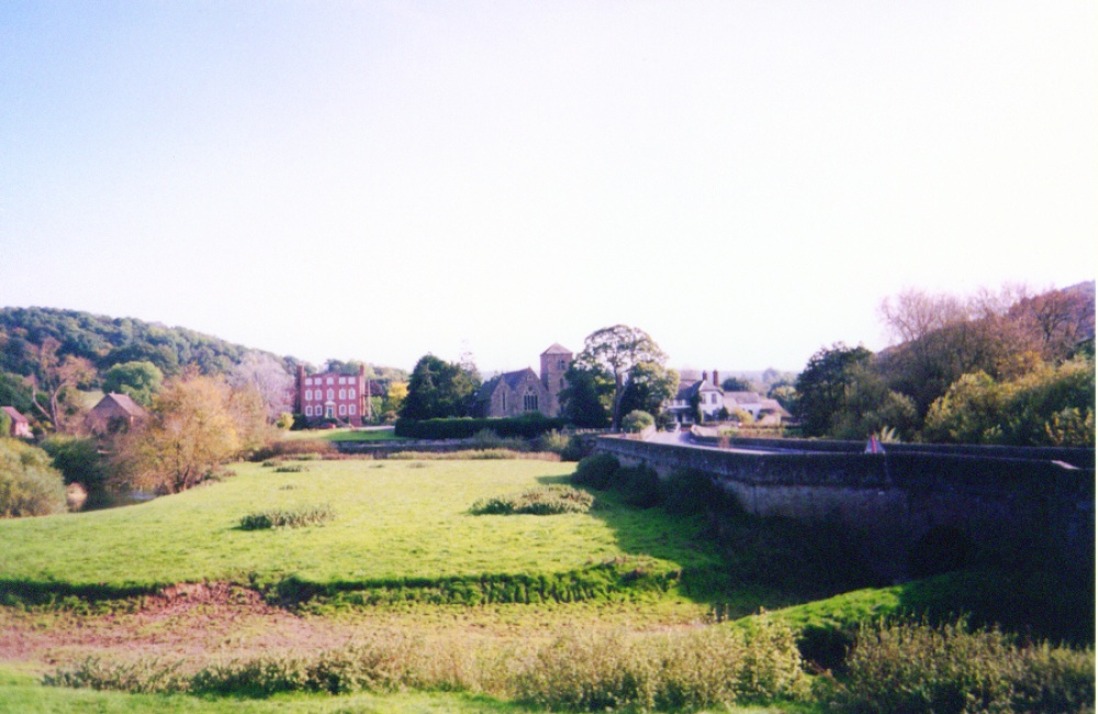 View of The Bridge with the Church and Rectory. Mordiford, Herefordshire.