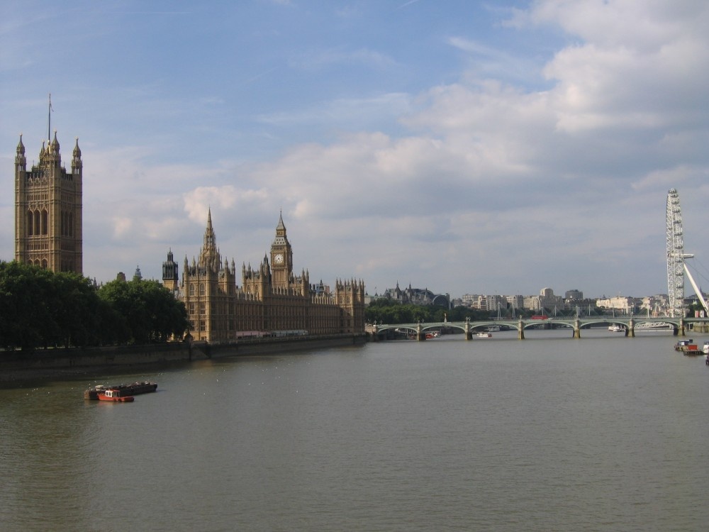 Parliament, the Thames, and the London Eye