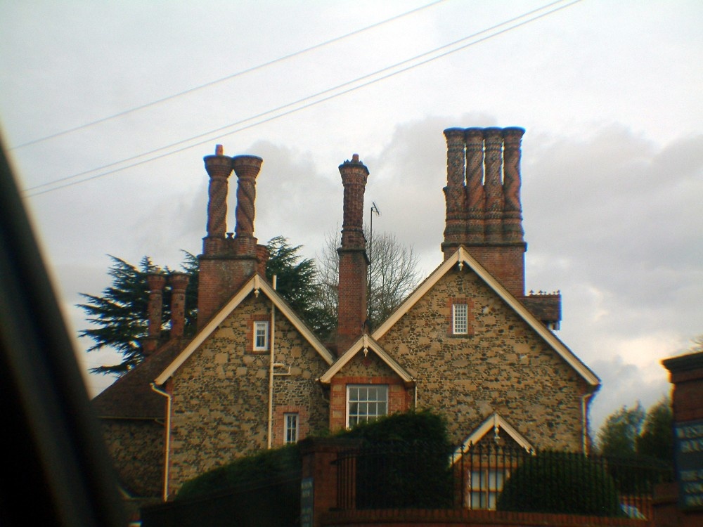 Interesting Building with unique brickwork in chimineys. Near Dorking and Shere, Surrey