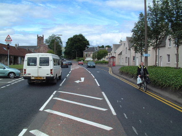 Looking North on A908 - Sauchie and Coalsnaughton Parish Church on Left Hand Side