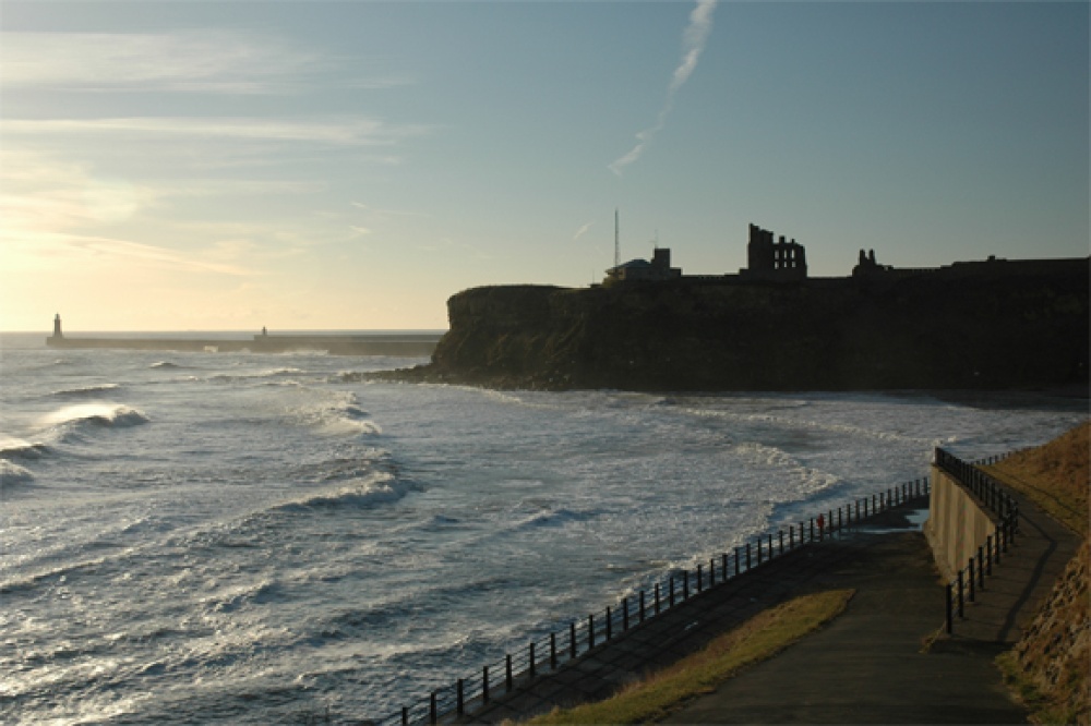 Tynemouth Castle and Priory, and North Pier with South Pier behind. photo by Oliver Coats
